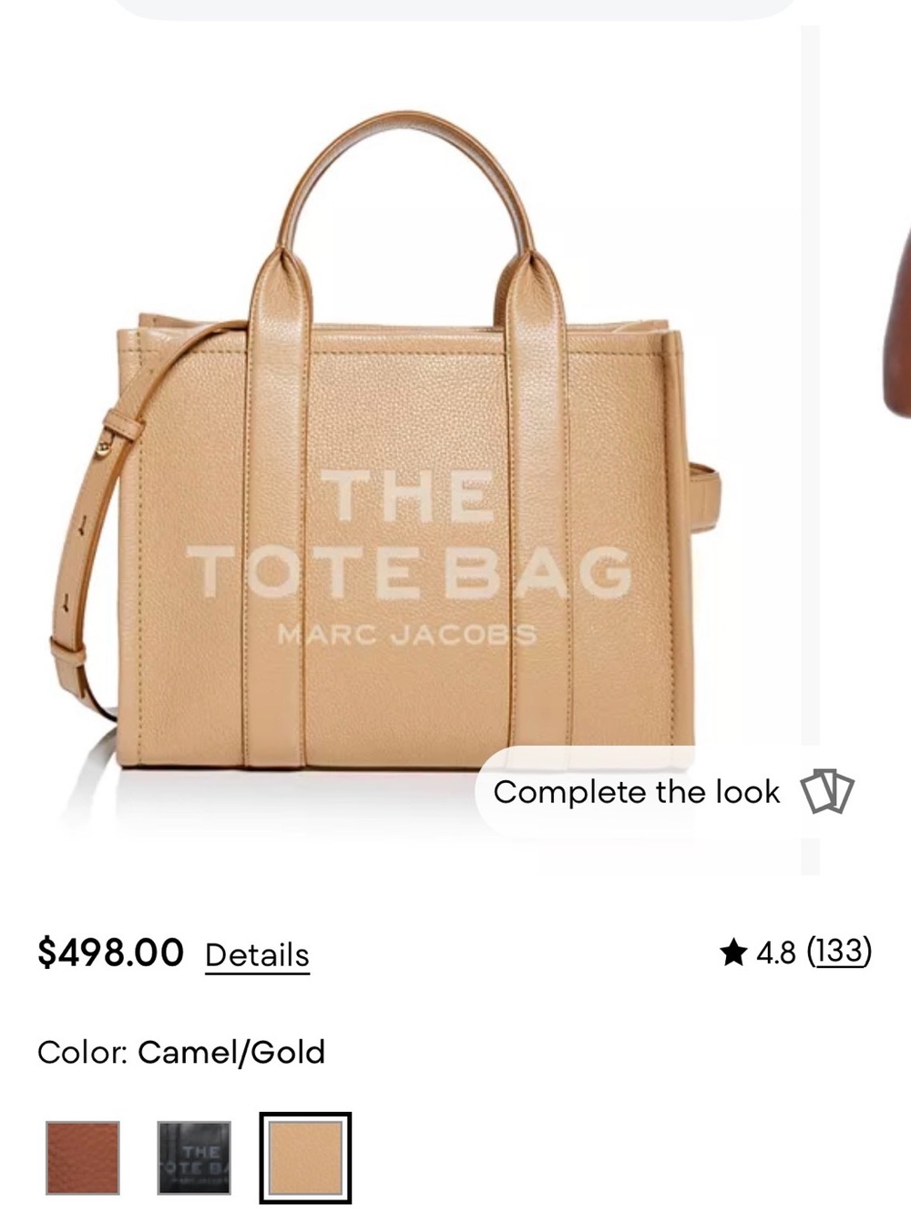 Marc Jacobs Camel Leather The Tote Bag with Gold Hardware